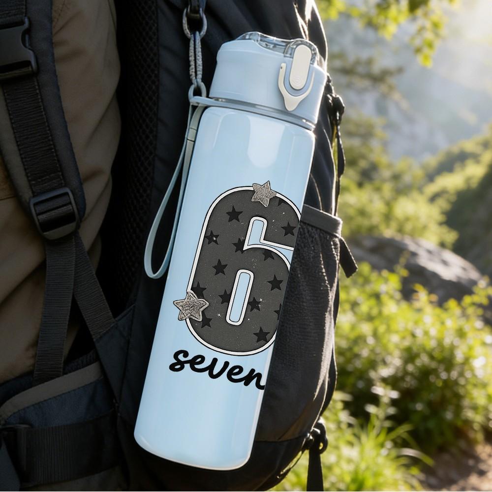 1PC Big 67 Number Retro Text Print 750ml Color Plastic Sports Water Bottle Leakproof Flip Straw Lid Suitable for Sports Office Home Use