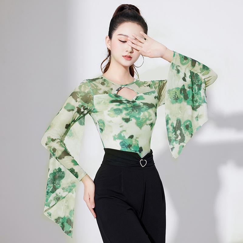 

Женский современный топ с длинным рукавом для латиноамериканских бальных танцев для соревнований и практики XL