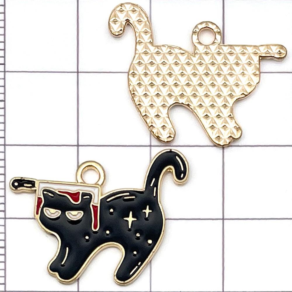 8-Piece Black Oil Drip Alloy Halloween Cartoon Cat Charms for DIY Jewelry