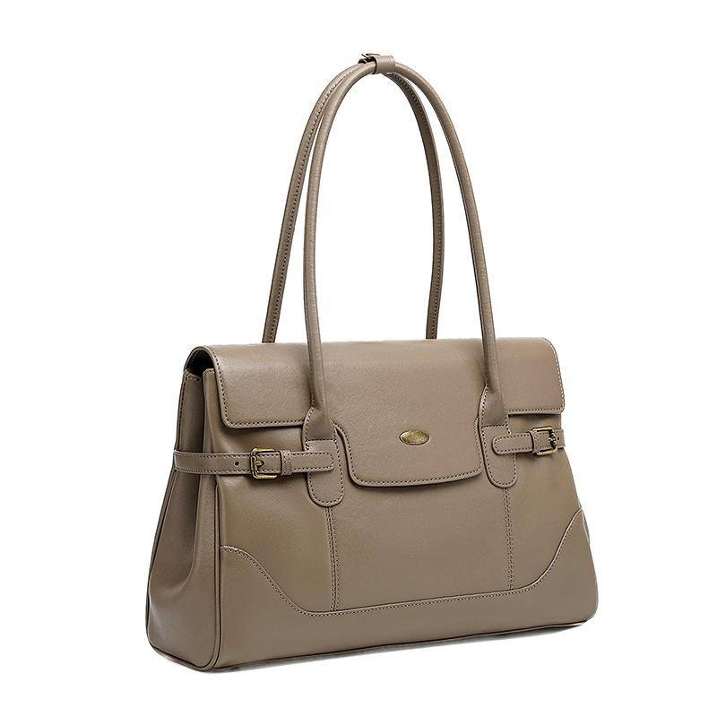 Simple First Layer Cowhide Leather Large Capacity Bag Commuter Retro Handbag Fashion Shoulder Underarm Tote Bag