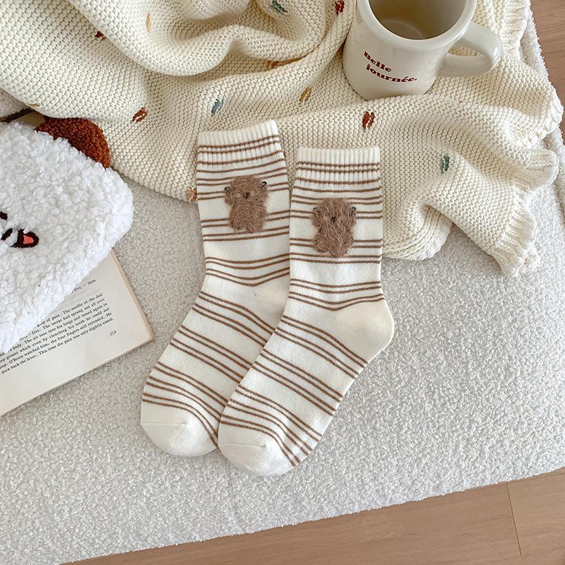 

Женские милые хлопковые носки с рисунком - утолщенные теплые средней длины для осени и зимы NND5, One Size