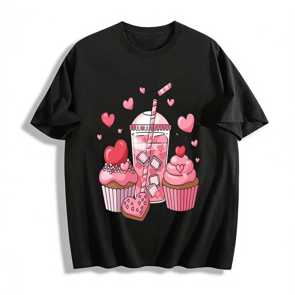 Love Heart Dessert Print Casual Top For Women Girls Pure cotton T-shirt XXS