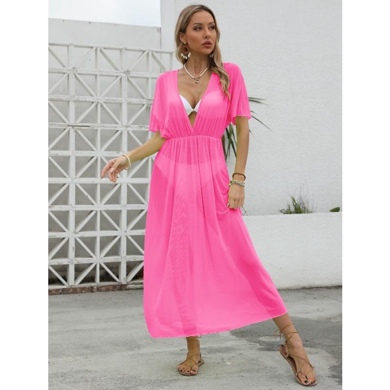 

Женское пляжное бикини-платье с прозрачной сеткой и глубоким V-образным вырезом на талии One size розы красного