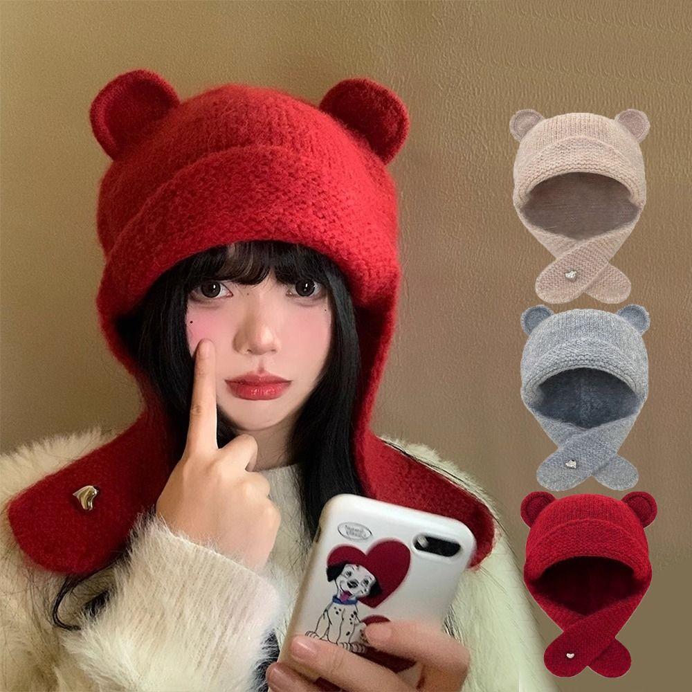 Winter Autumn Warm Beanie Hats Cute Ear Protection Cap Fashion Bear Ear Knitted Cap  Streetwear