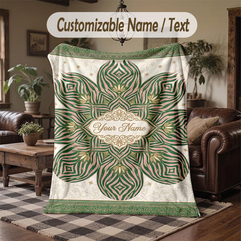 Elegant Floral Frame Theme Throw Blanket Custom Name Text Personalized Blanket Soft Cozy Blanket for Home Sofa Bed