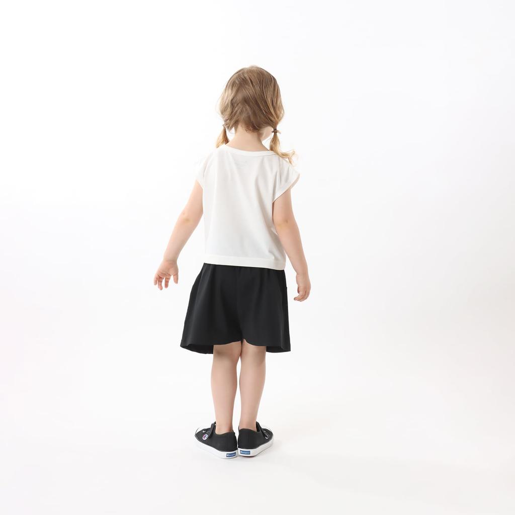 Champion Crew Neck and Shorts Binder Graphic Logo Casual Size 150 Kids' T-Shirt Set, 100% Polyester, Neck, Print, Girl's Style, Black, (CK-ZW03)