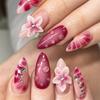 24 Pcs Glossy Full Cover Stick On Nail Almond Shape False Nail 3D Flowers Press On Nail Rhinestones Artificial Nail