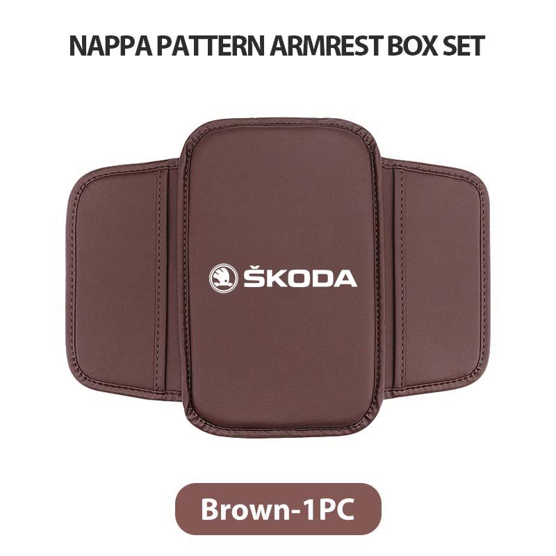 NAWR1 Leather Car Armrest Box Pad Central Arm Rest Storage Pocket Protective Cover For Skoda Kamiq Karoq Octavia 2 3 Rapid Scala Kami