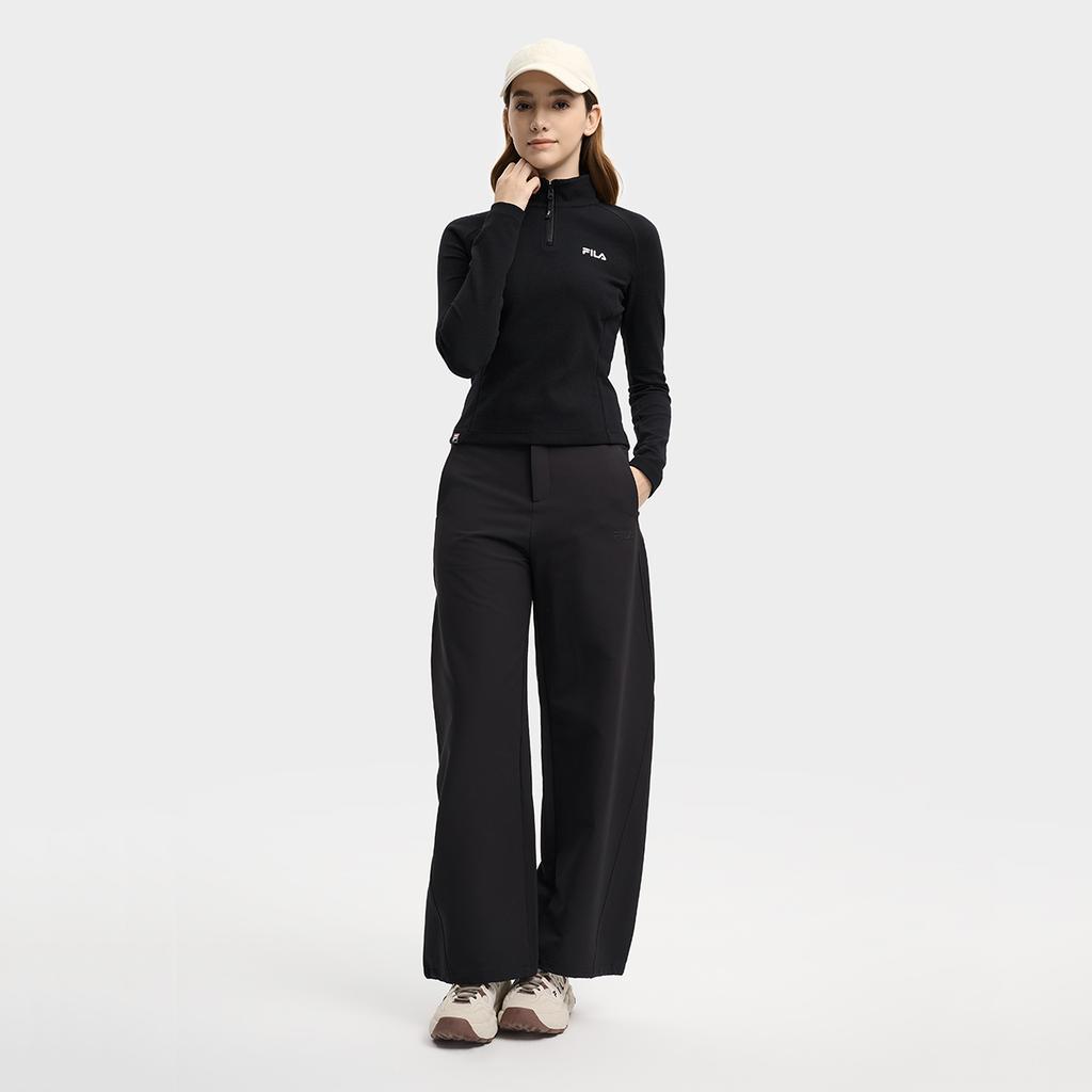 Fila Original Fashion Classic Simple Solid Color Versatile Waterproof Loose Woven Casual Pants Women Pants Black F11W549801FBK