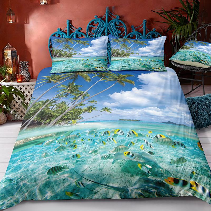 Beach Duvet Cover Twin Full Queen King Size,Ocean Theme Bedding Set for Kids Girls Boys Room Dorm,Coastal Beach Comforter Cover