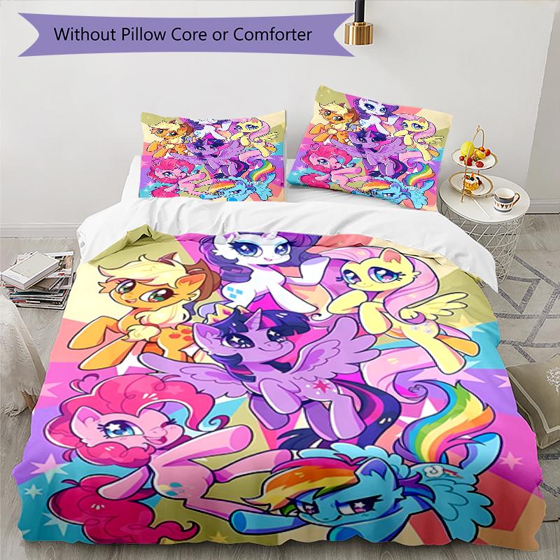 3pcs My Little Pony5 Design Cover Set - HD Printed Bedding with 1 Cover and 2 Pillowcases - Perfect for Home and Dorm Decor