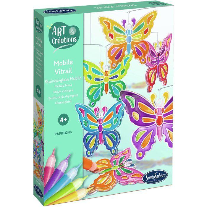 Art &; Mobile Stained Glass Creations - SENTOSPHERE - Butterflies - Easy and Useful Creative Activity for Decoration - From 4 Years