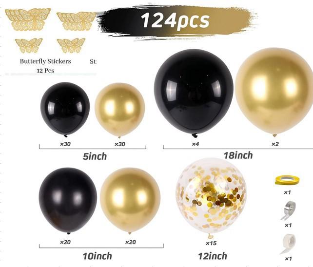 Black Gold And Silver Latex Balloon Birthday Party Balloon Chain Set Room Decoration