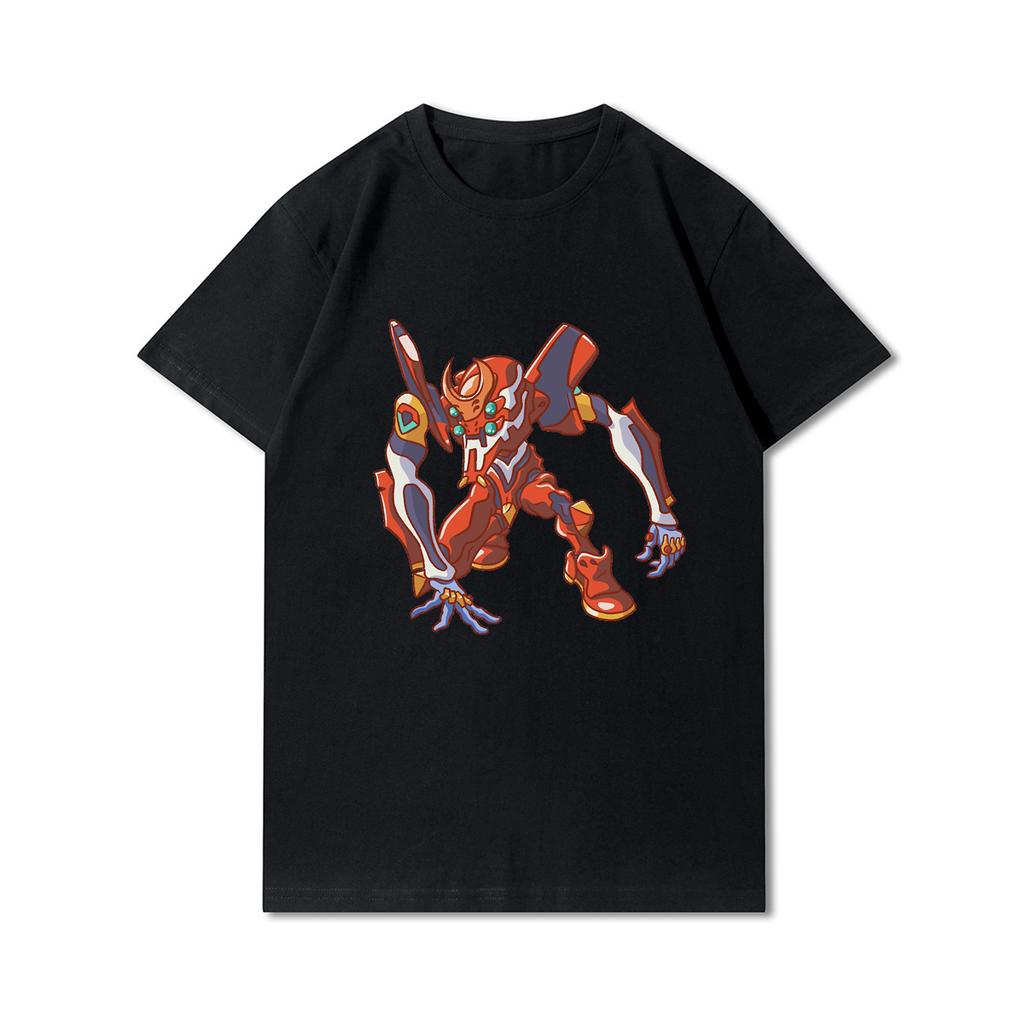 Pánská trička s potiskem Evangelion nadměrných velikostí Bavlněné topy Letní Anime Neformální Černá trička