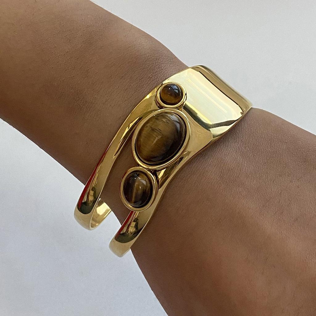 Irregular Open Cuff Pearls Bracelet Stainless Steel Wristchain Adjustable Bangle Geometric Jewelry Festival Accessories