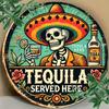 Mfoever Tin Sign Vintage Tequila Served Here Metal Tin Sign Retro Mexican Sugar Skull Sombrero Round Wall Art Decor Classic Bar Pub Tequila Bot