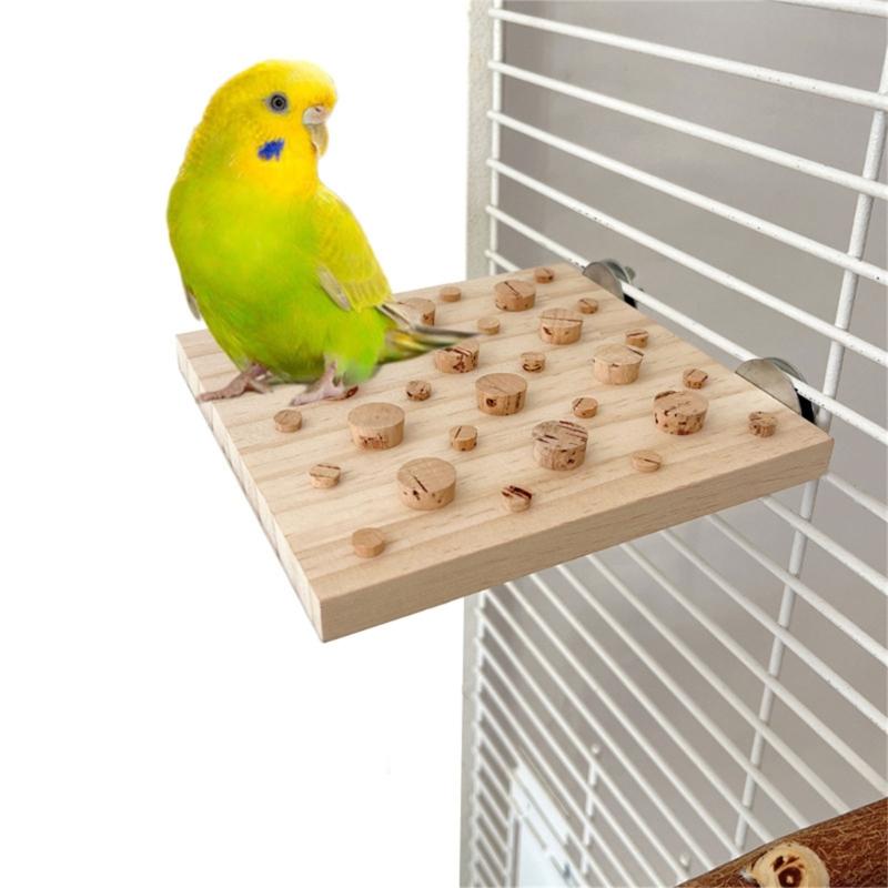 Bird Toy Parrot Pecking Toy Birdcages Block Grinding Foraging Cork Toy Small Medium Bird Cage Wood Puzzle for Conures