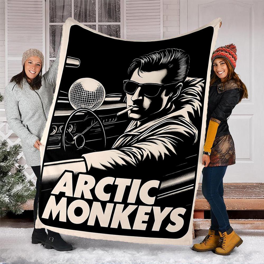 1pc Arctic Monkeys Poster Outdoor Flannel Blanket, Cozy & Warm Soft Te Playful Design, Napping Camping,