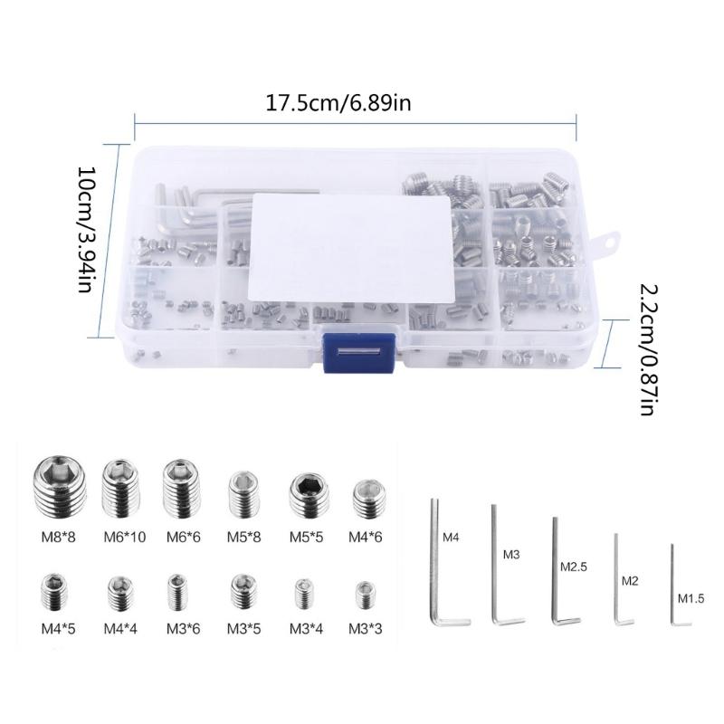 240pcs Convenient Set of Screws Allen Head Screws set Hex Socket Head Screws Grub Screw Set nternal Hex Drive Cup-Point