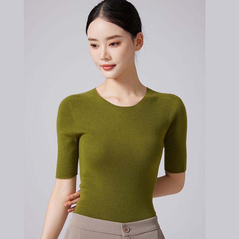 FENGXUN Women's 100% Wool Round Neck Long-Sleeve Knit Top
