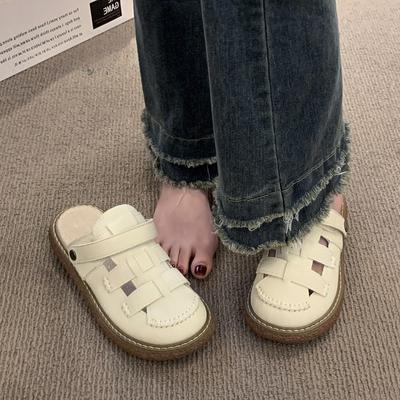 Mori Baotou Sandalen Damen 2025 Sommer neu zwei Tragevarianten dicksohlige Halbschuhe flachsohlige weichsohlige lässige und bequeme Einzelschuhe