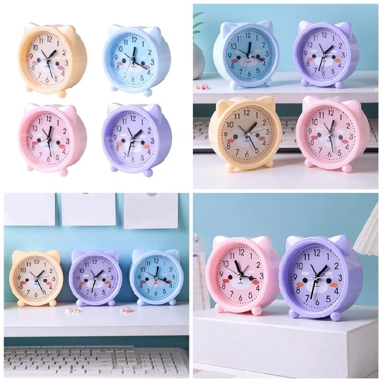 Kids' Decorative Kitten Alarm Clock with Ears and and Quiet Movement Perfectly for Bedroom or Dorm Accessory