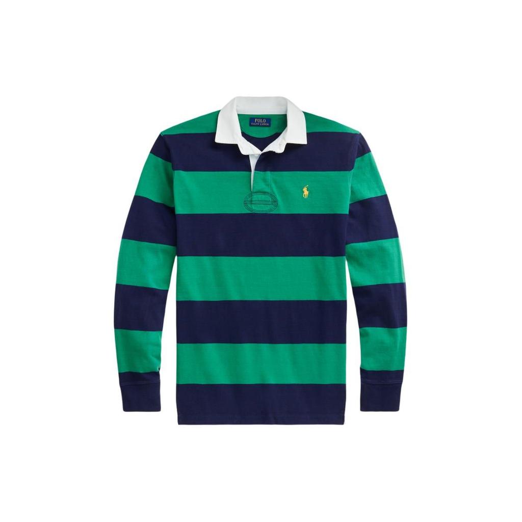 Polo Ralph Lauren Polo Color Block Striped Logo Embroidered Loose Long Sleeve Polo Shirt Men Tops Slope-Green MNPOKNI16823527-410