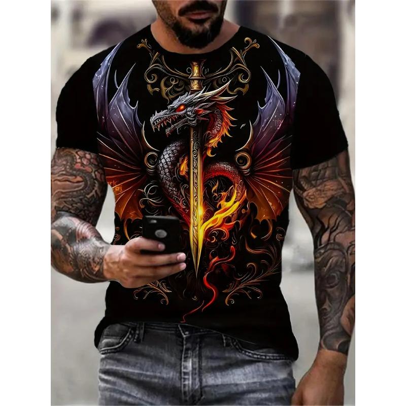 Herren T-Shirt Drache Kurzarm Outdoor Mode Street Rundhals Oberteil Sommer 3D Tier 3D Druck Übergröße Lässig Herrenbekleidung