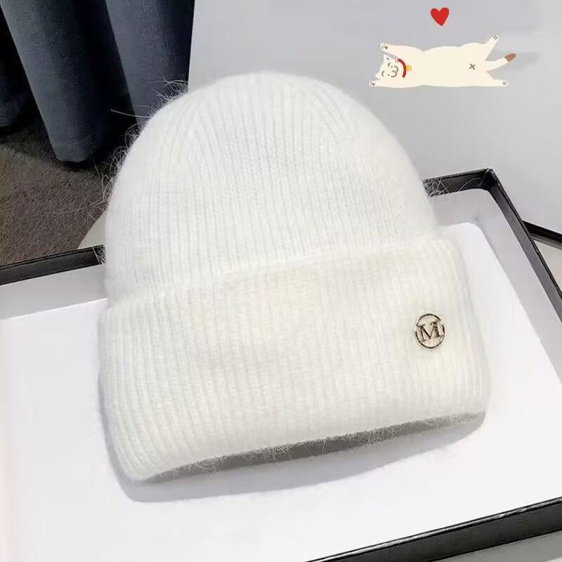 

Зимняя вязаная шерстяная шапка 2024 года с бархатной подкладкой — теплые, модные и универсальные наушники для большой окружности головы One Size белый