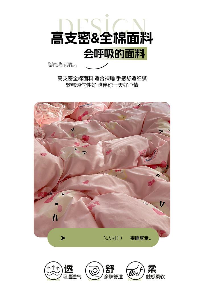 Sleep grid bed cover style Korean cotton French lace four piece set