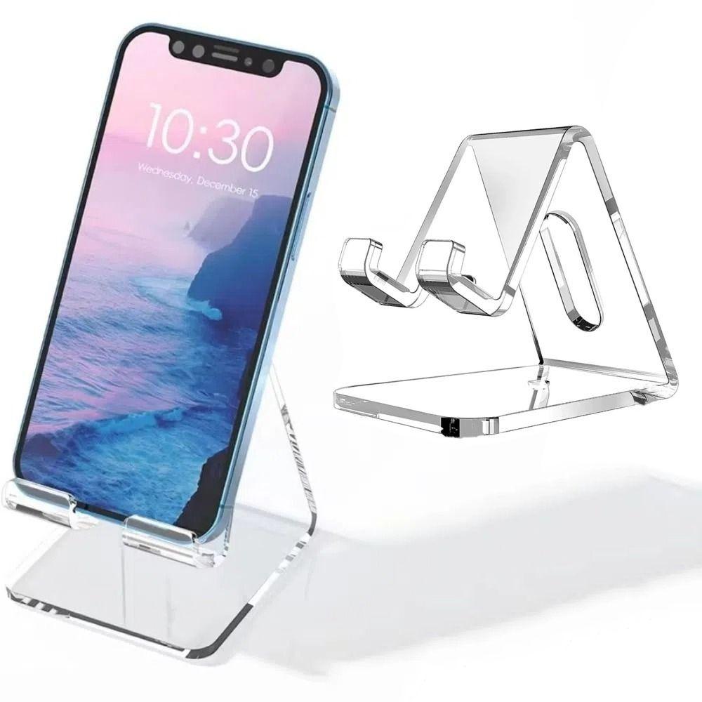 2Pcs Acrylic Lazy Phone Stand Clear Rack Smartphone Bracket Simple Cell Phone Holder for Desktop
