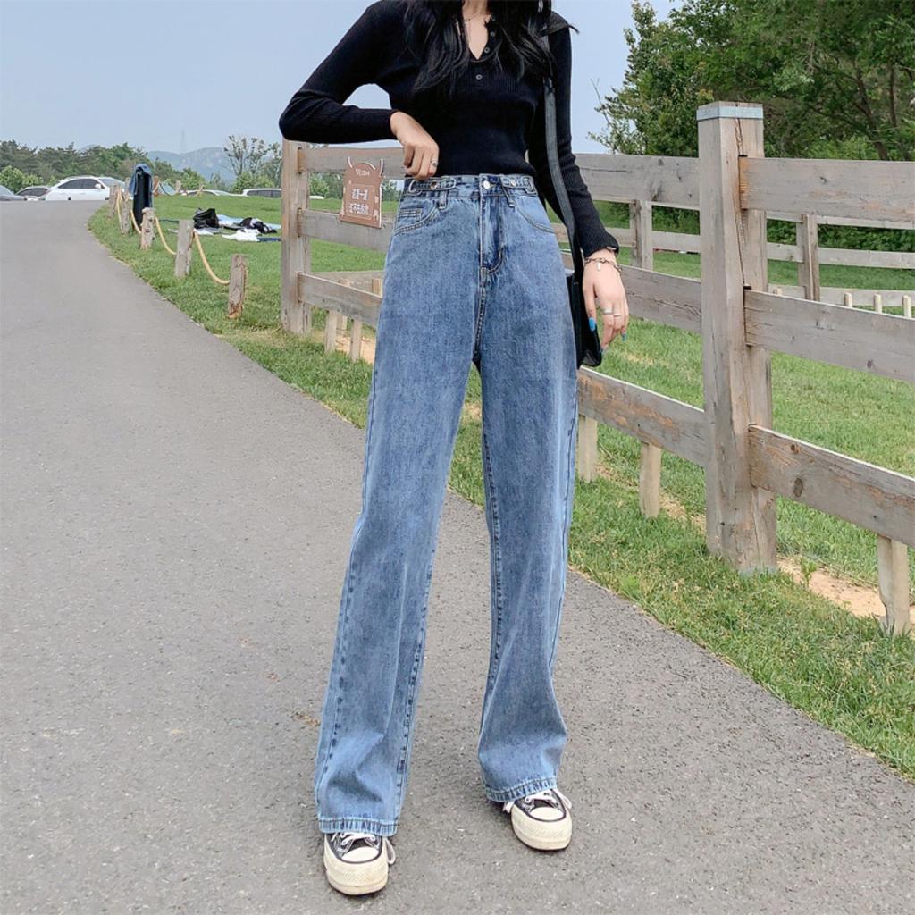 Women's High Waist Wide Leg Straight Long Loose Fit Denim Pants Casual Jeans