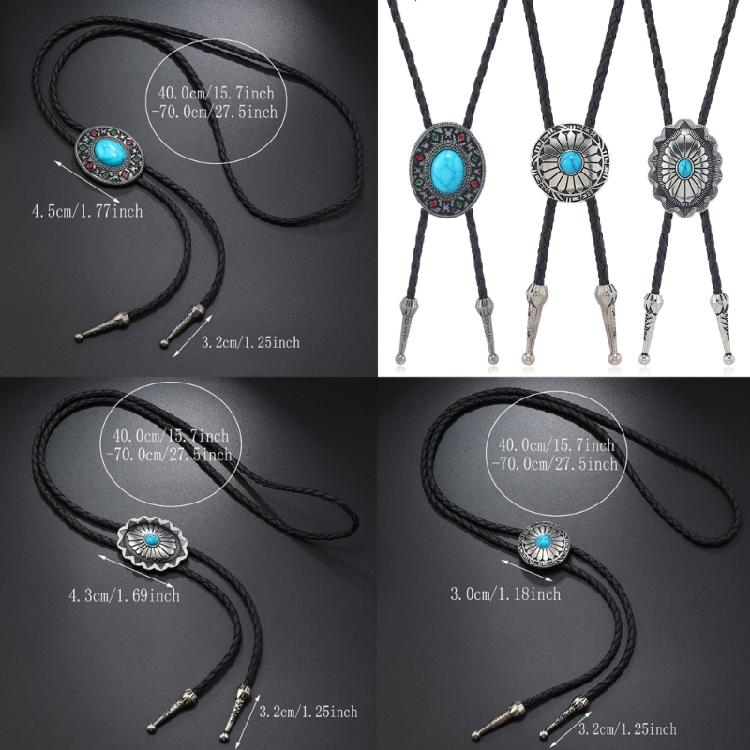 3 st PU Bolotie för Män Graverad Turkos Bolotie Halsband Krage Hänge Western Bolotie för Skjorta Rodeos Halsband