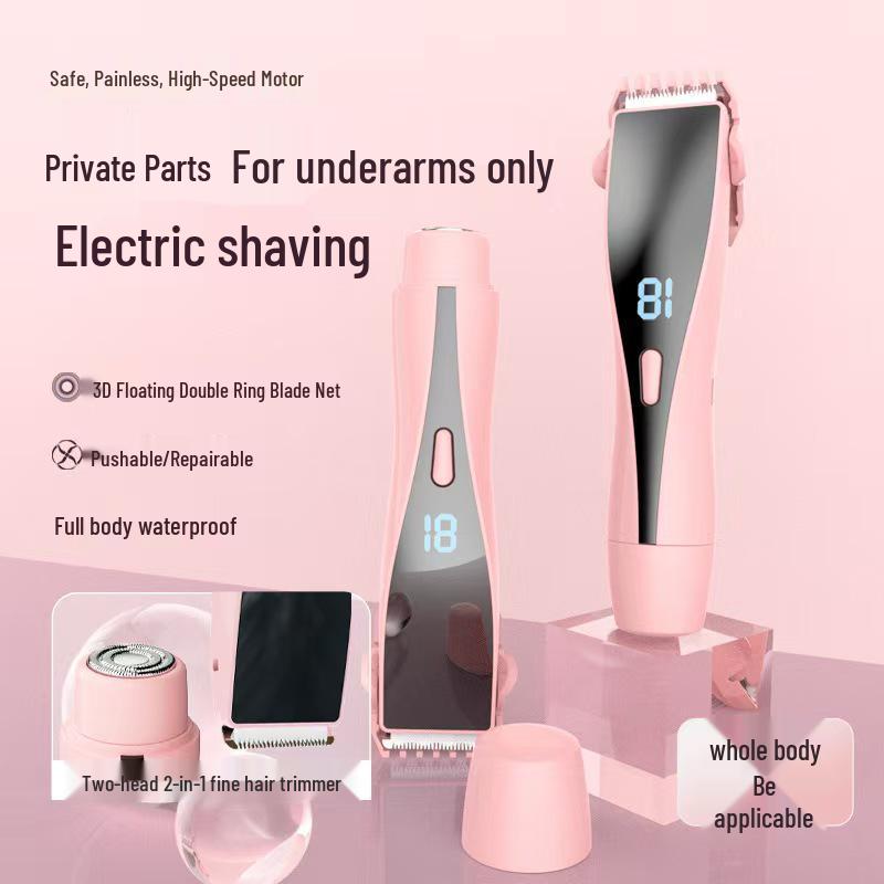 

2-in-1 Rechargeable Women s Electric Shaver: Intimate & Full Body Double-Head Razor Digital Display USB Charging розовый