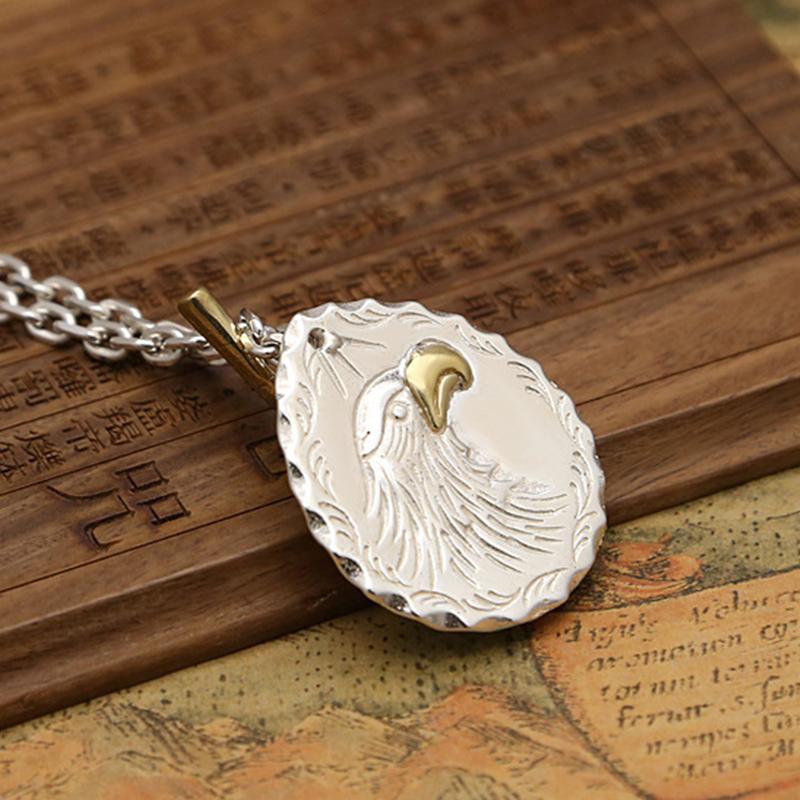 S925 Sterling Silver Jewelry Retro Thai Silver Feather Eagle Claw Tag Personality Men and Women Sweater Chain Pendant