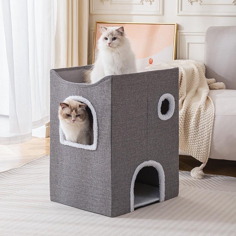3-Tier Cat Bed House With Multiple Entrances Foldable Pet Nest Indoor Cats Winter Warm Large Size
