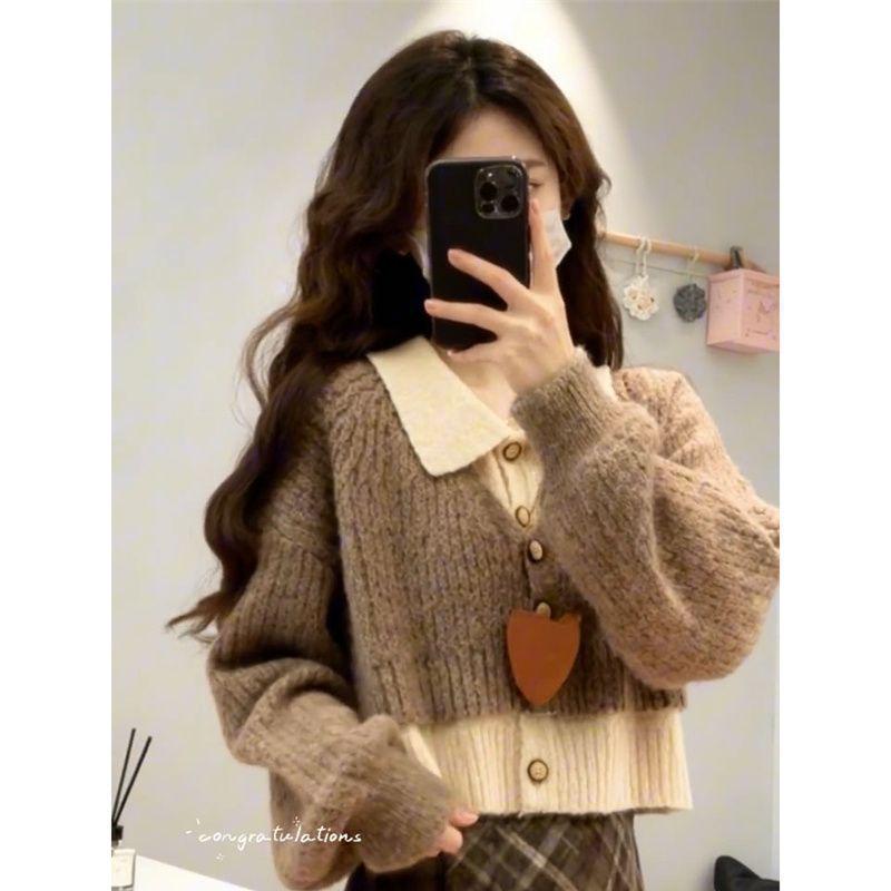 Korean-Style Casual Knit Sweater & Plaid Skirt Set for Female Students