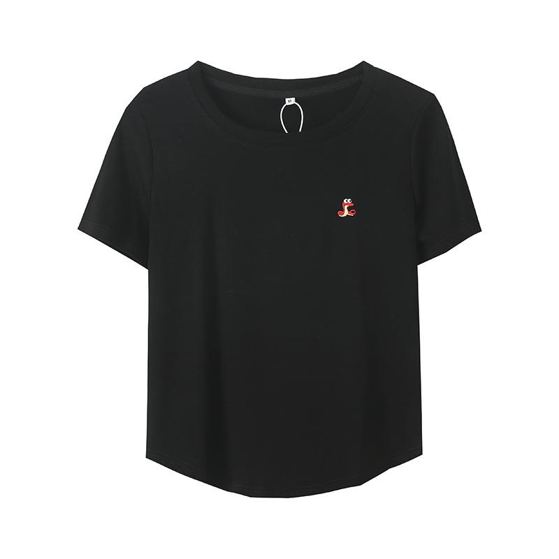 Fat mm age-reducing embroidered snake T-shirt women's summer new loose round neck short-sleeved top shirt 222130