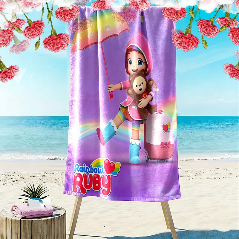Asciugamano da Spiaggia con Stampa Arcobaleno Ruby, Asciugamano Grande Morbido Asciugatura Rapida per Spiaggia Campeggio Nuoto