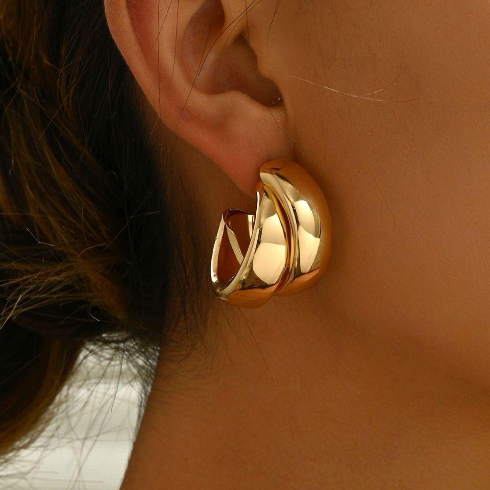 Gold Color Statement Earrings Vintage Style Round Circle Hoops Chunky Hoop Earrings  Luxury Jewelry