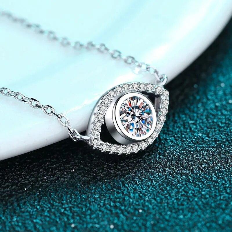 Silver 925 Original Brilliant Cut Diamond Test Past 0.5 Carat D Color Moissanite Eye Shape Gemstone Pendant Necklace for Women