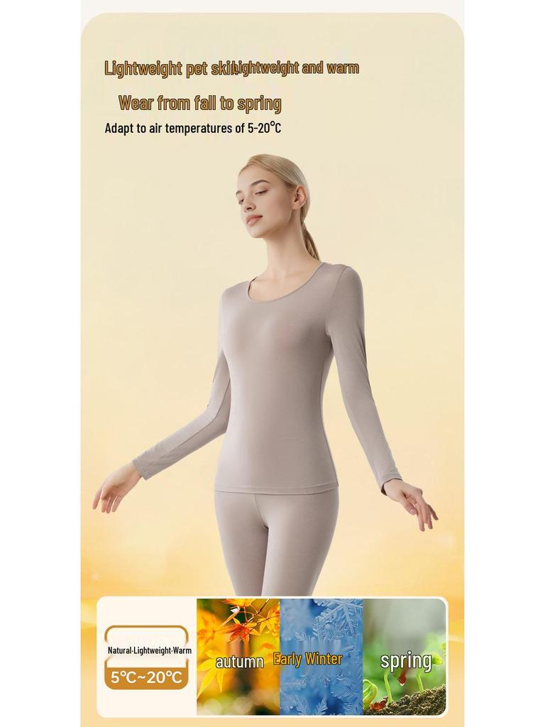Women's Seamless Modal Thermal Underwear Set - Ultra-Thin, High Elasticity, Lightweight Warm German Velvet Base Layer for Autumn Winter.