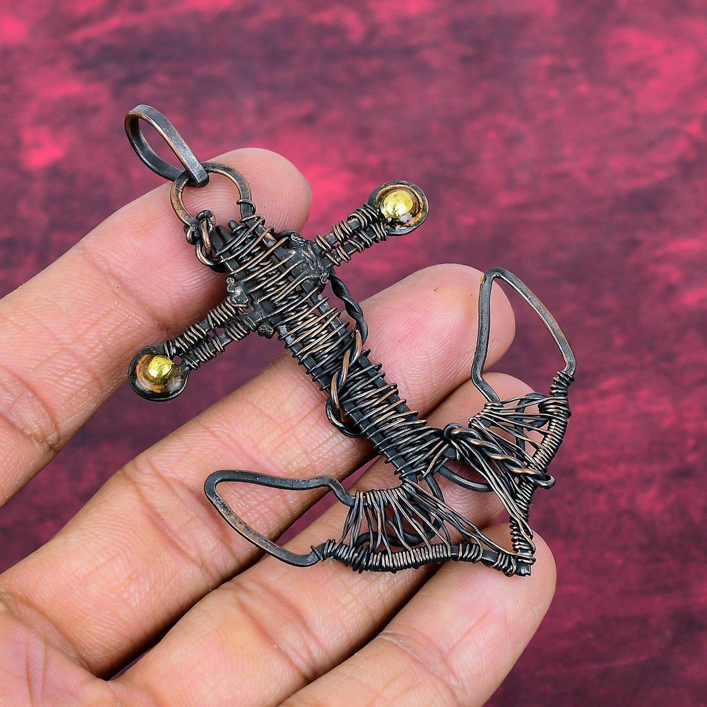 Rose Quartz Pendant Gemstone Jewelry Anchor Pendant Copper Wire Wrapped Jewelry