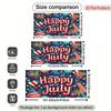 Festive Independence Day Tapestry, Bold "Happy 4th of July" Text with Fireworks, Balloons and Stars, Vibrant Patriotic Wall Art