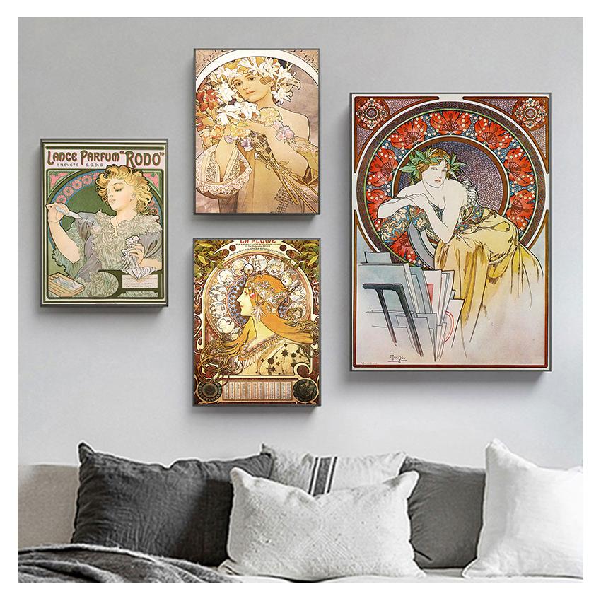 Nouveau Posters and Prints Fine Replica Wall Art Painting Pictures for Living Room Home Decor Alphonse Mucha Large Vintage Art