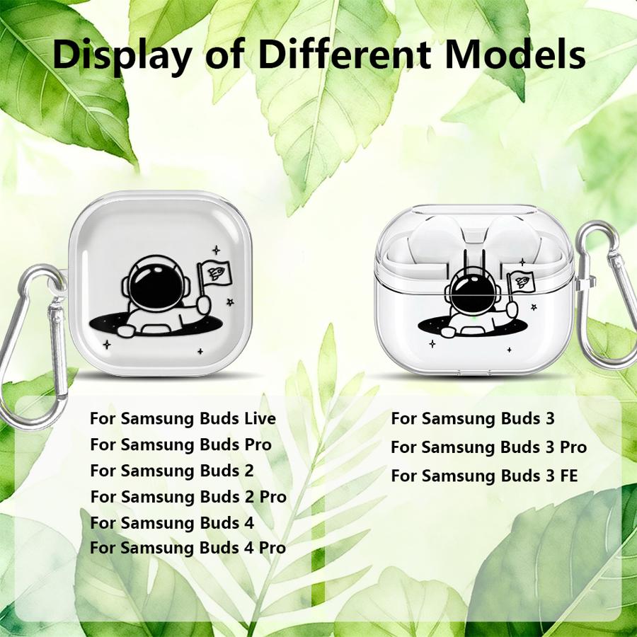 Space Moon Astronaut Clear Earphone Cases Cover With Hook Case For Samsung Galaxy Buds 3 FE 2Pro 4Pro 4 Pro 2 3Pro Live