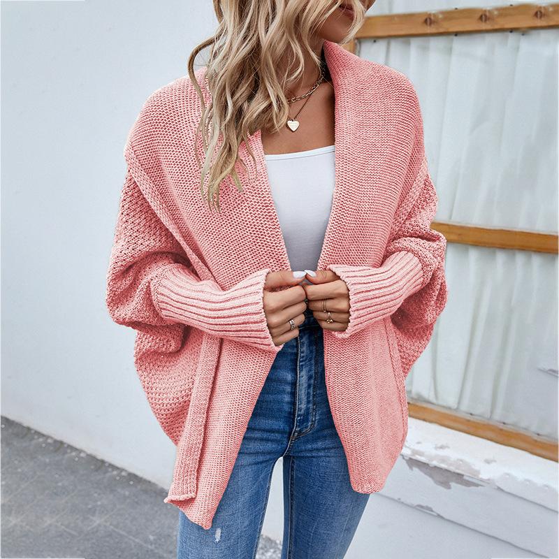 Autumn Winter Vintage Loose Long Sleeve Top Solid Color Cardigan Knitwear V-Neck Sweater