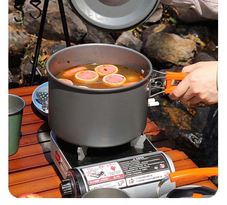 Outdoor Cookware Set DS311: 2-3 Person Portable Picnic Set with 1.1L Teapot and Tableware Accessories