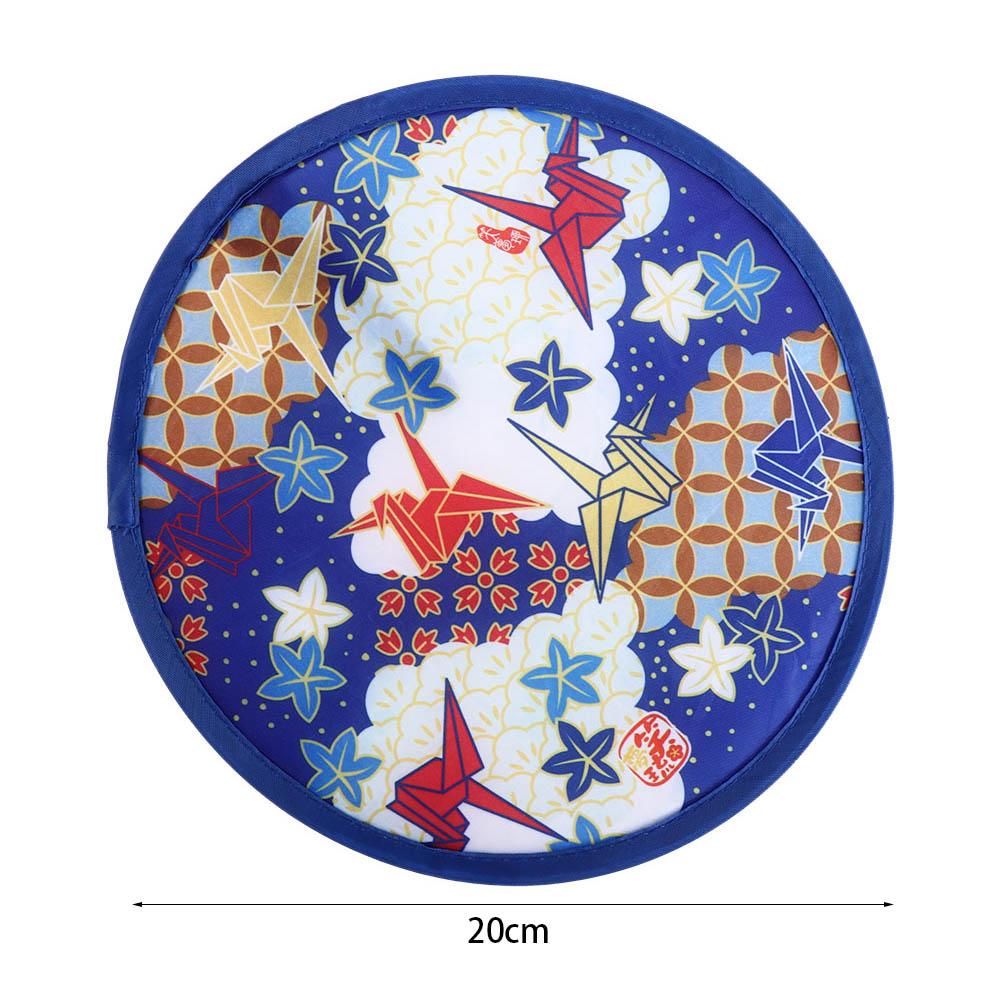 Portable Decorative with Pocket Nylon Round Summer Flying Disk Folding Fans Kid Outdoor Hand Fan