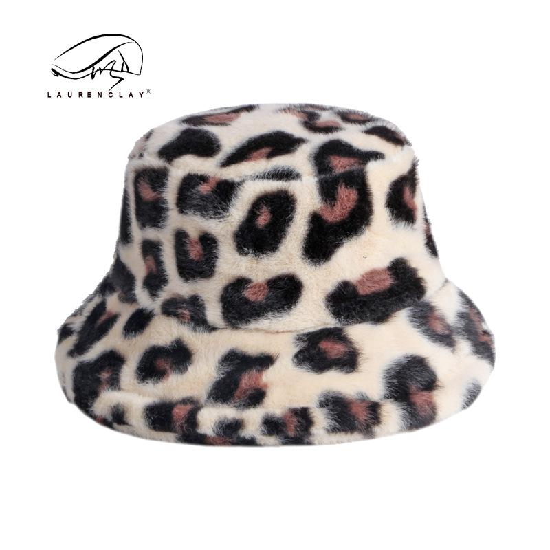 

Hat Female autumn and winter leopard print bucket hat Warm versatile imitation rabbit fur basin hat Warm hat M（56-58cm） бежевий